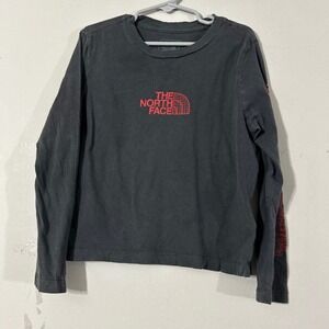 The North Face Boys Graphic Long Sleeve T Shirt Gray Red Size XS